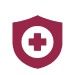 Red shield with medical cross symbol.